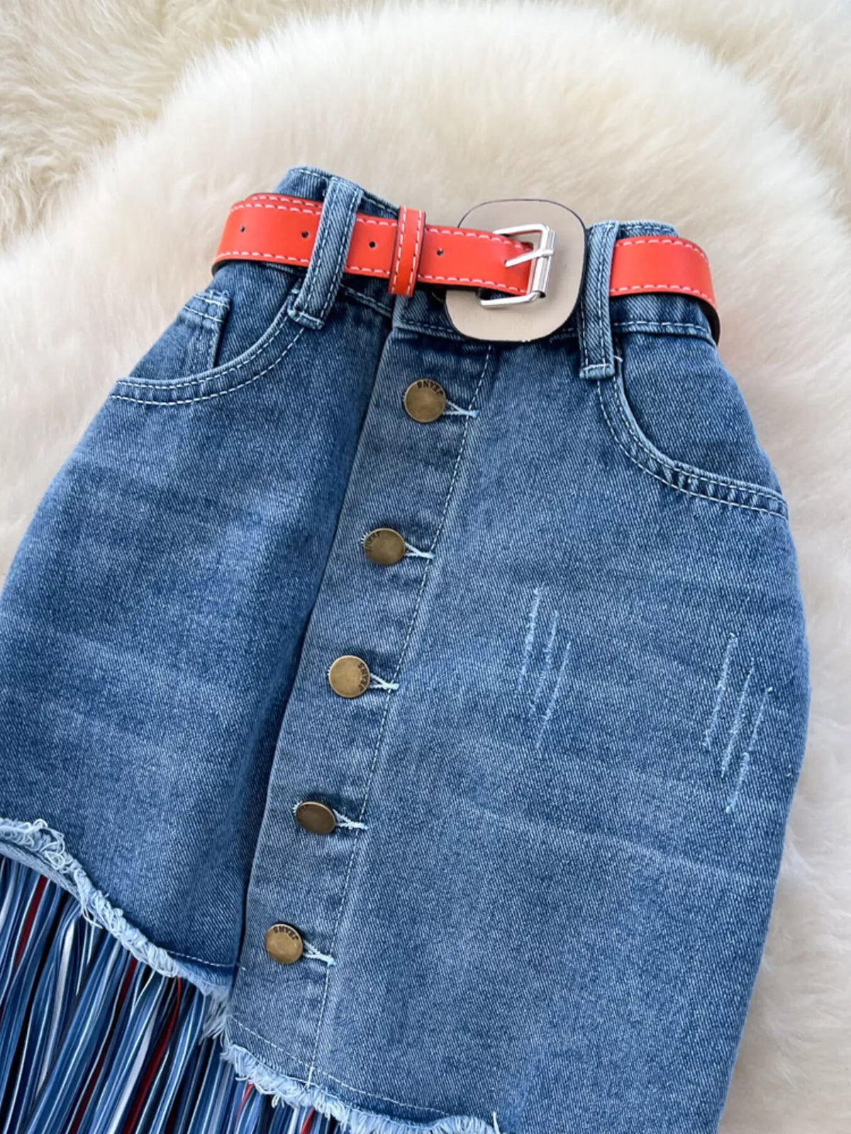 Full Size Striped Patchwork Denim Skirt Plus Size - Lilixa.store