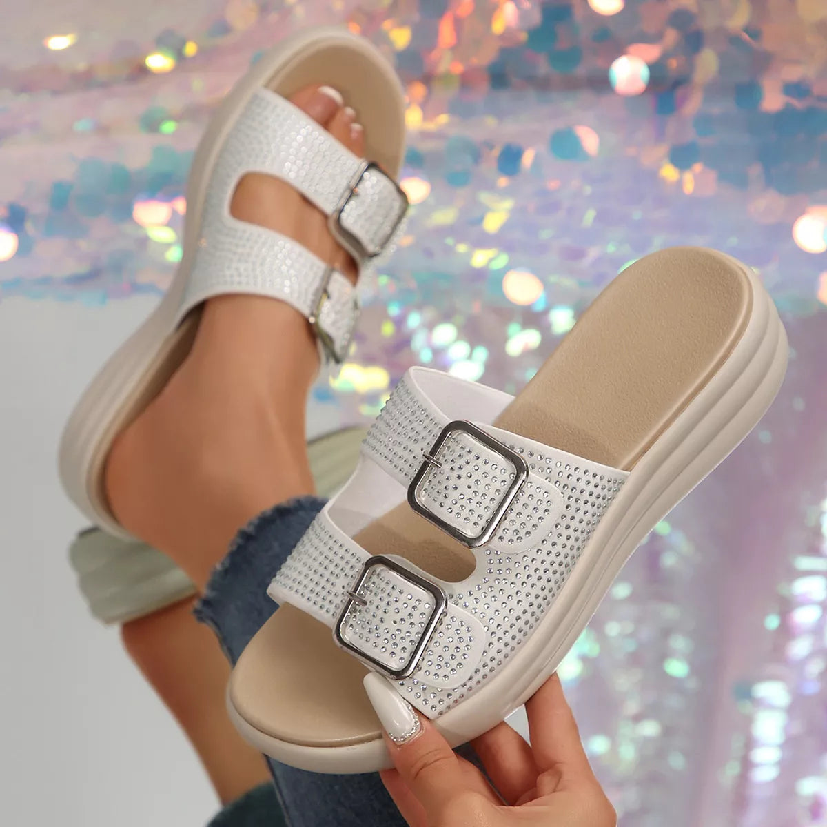 Open Toe Double Buckle Sandals - Lilixa.store