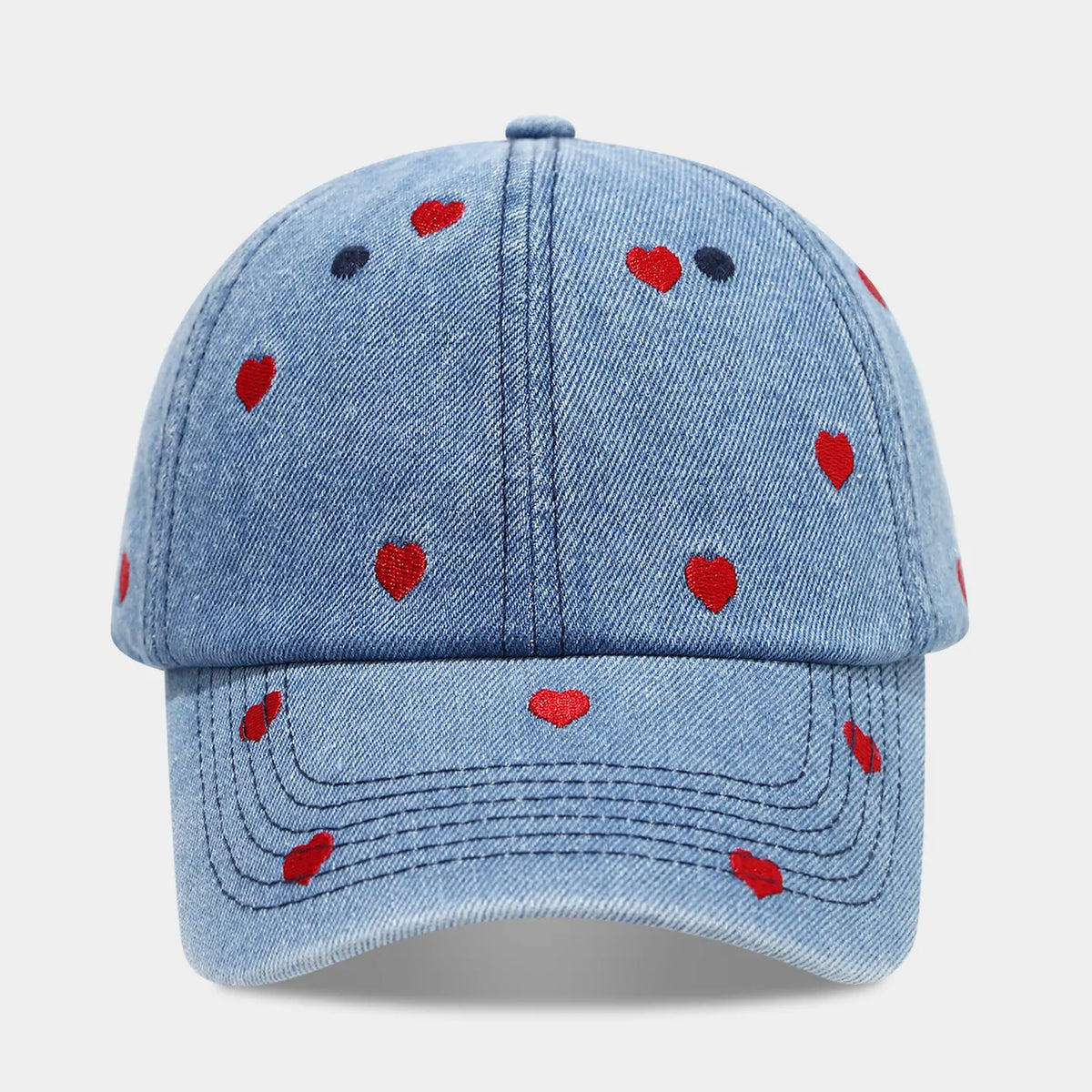 Embroidered Heart Denim Baseball Cap - Lilixa.store