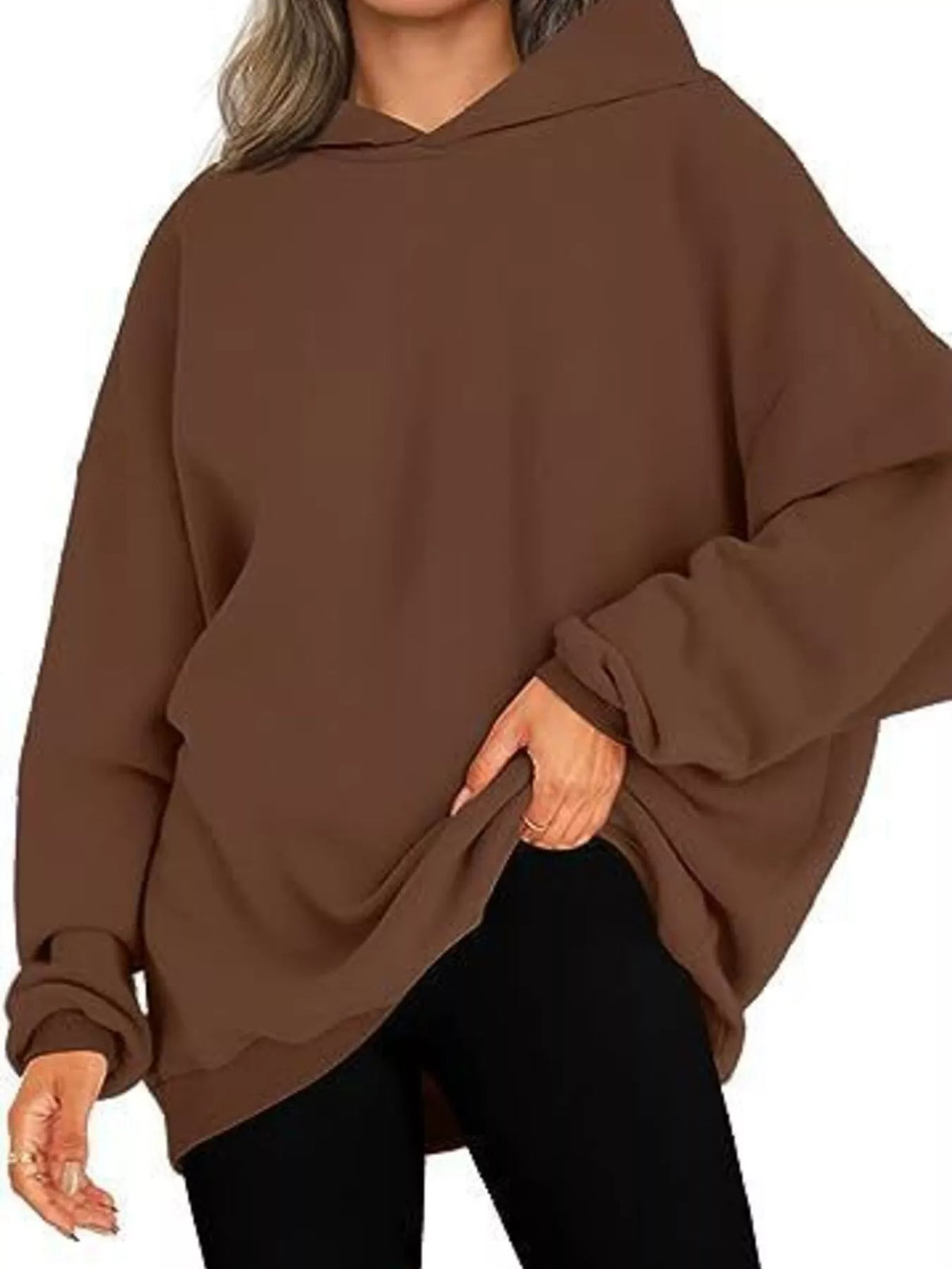 Drop Shoulder Long Sleeve Hoodie in Maroon