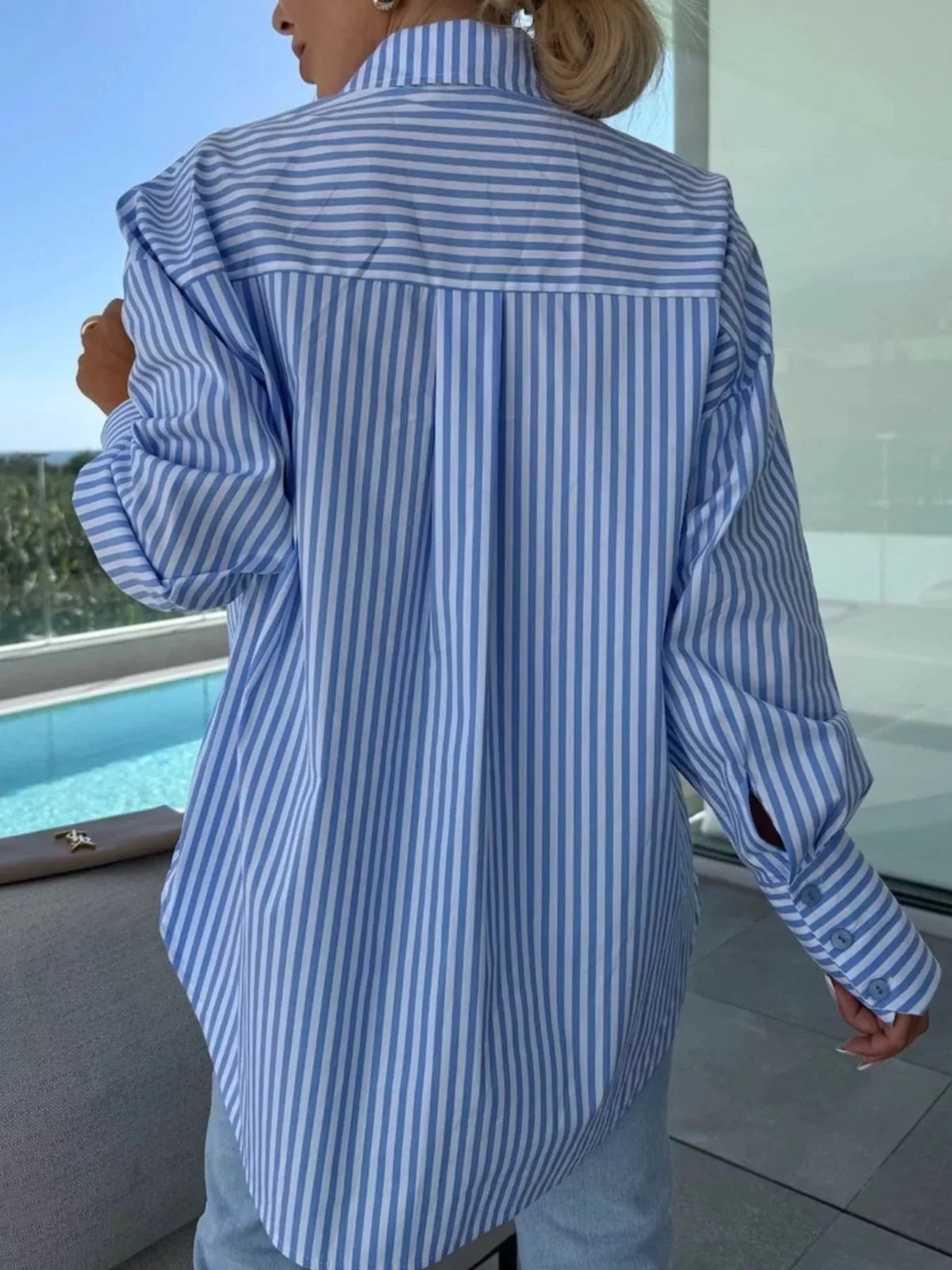 Striped Button Up Long Sleeve Shirt, view 5