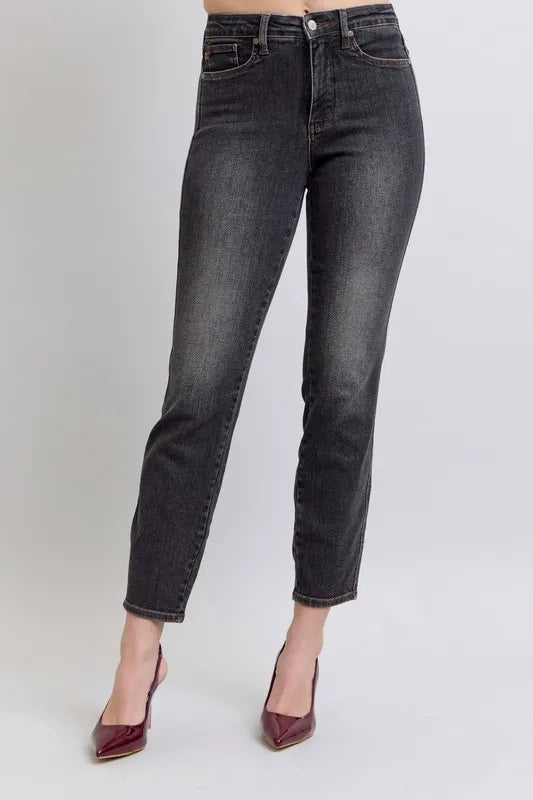 Judy Blue Full Size Mid Rise Tummy Control Slim Jeans Plus Size - Lilixa.store