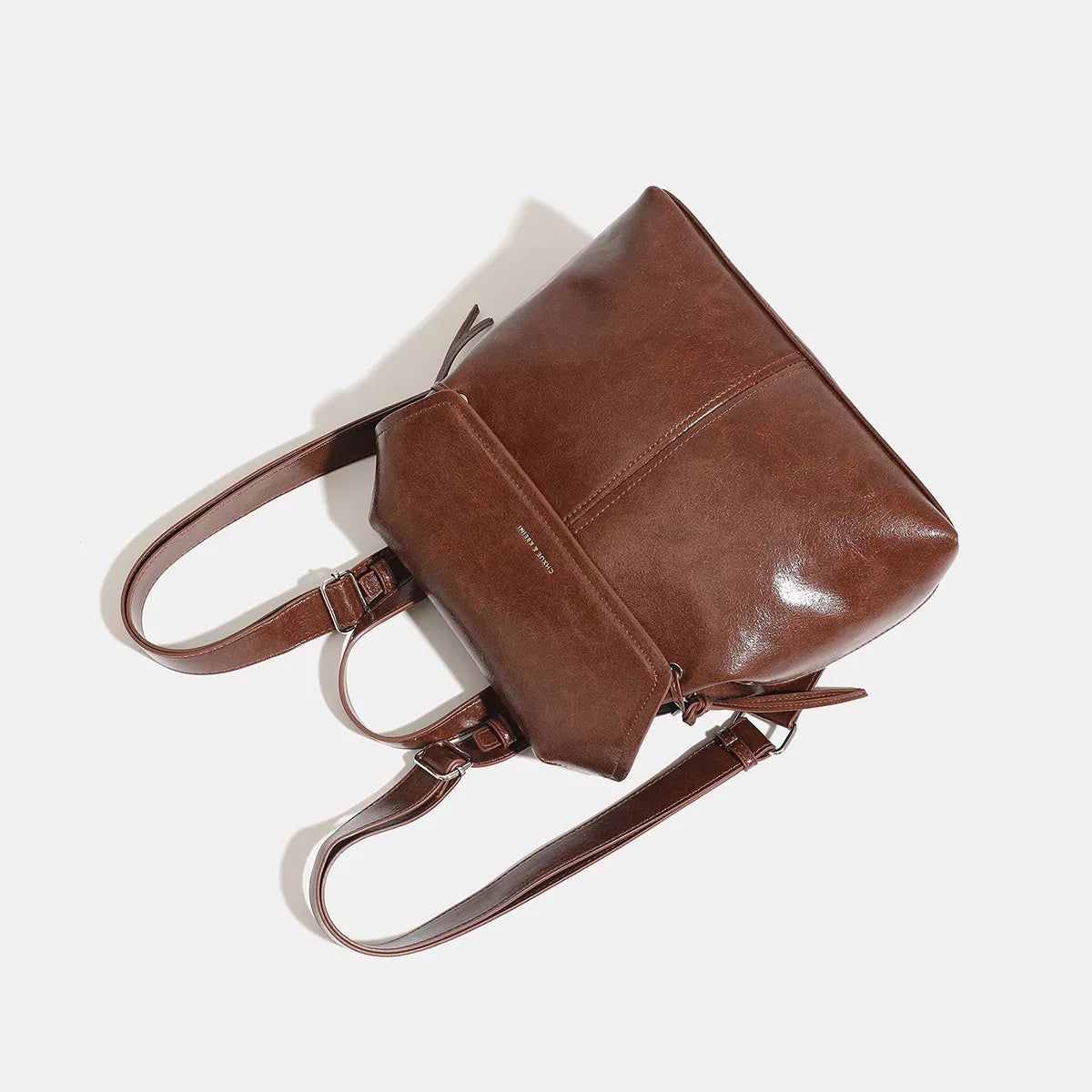 Vintage PU Leather Flap-Over Backpack Bag with Top Handle in Brown, view 2