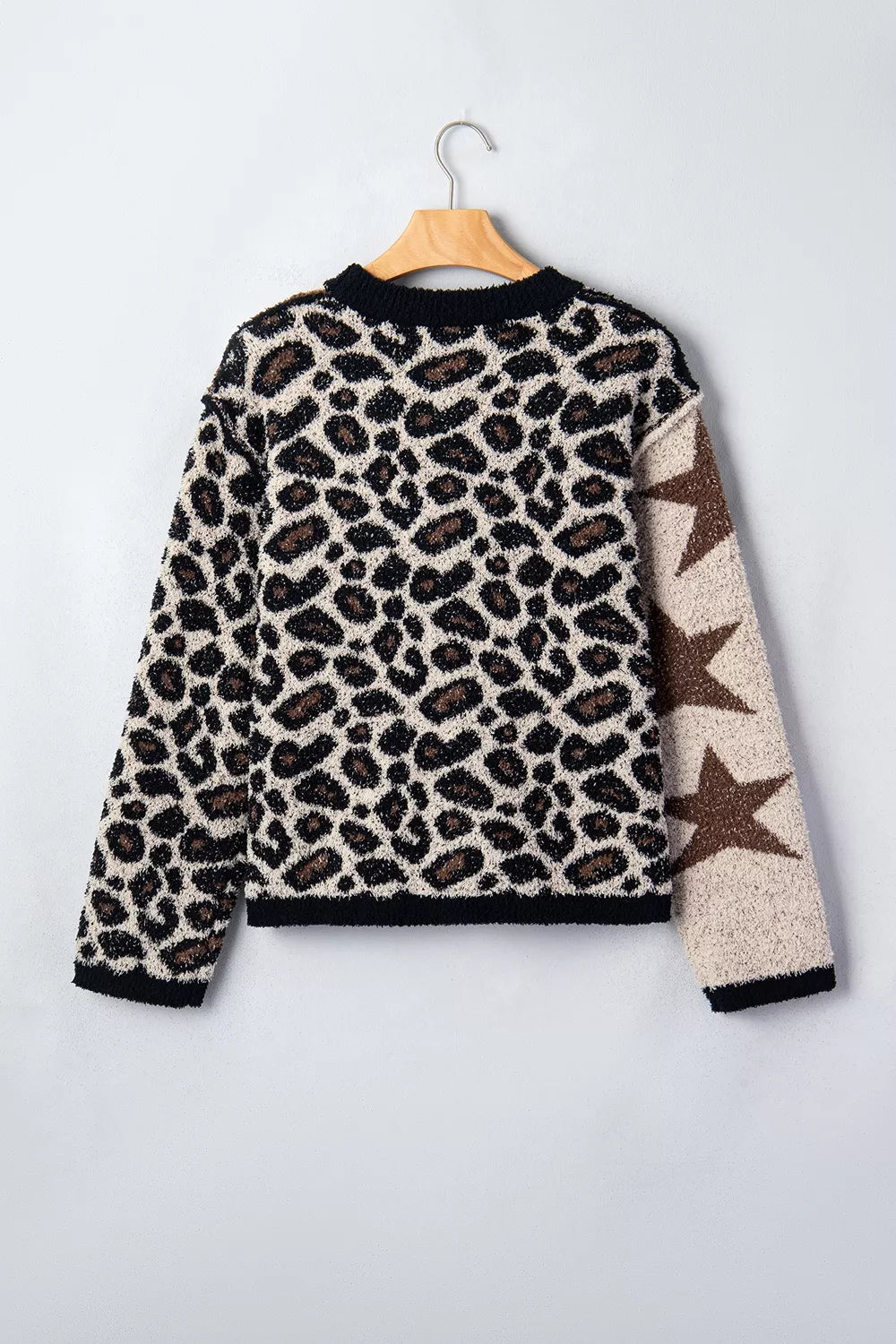 Leopard Star Pattern Round Neck Long Sleeve Shift Sweater - Lilixa.store