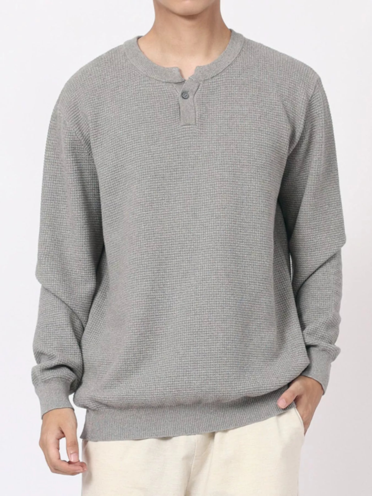 Men's Plus Size Button Detail Waffle Knit Top - Lilixa.store