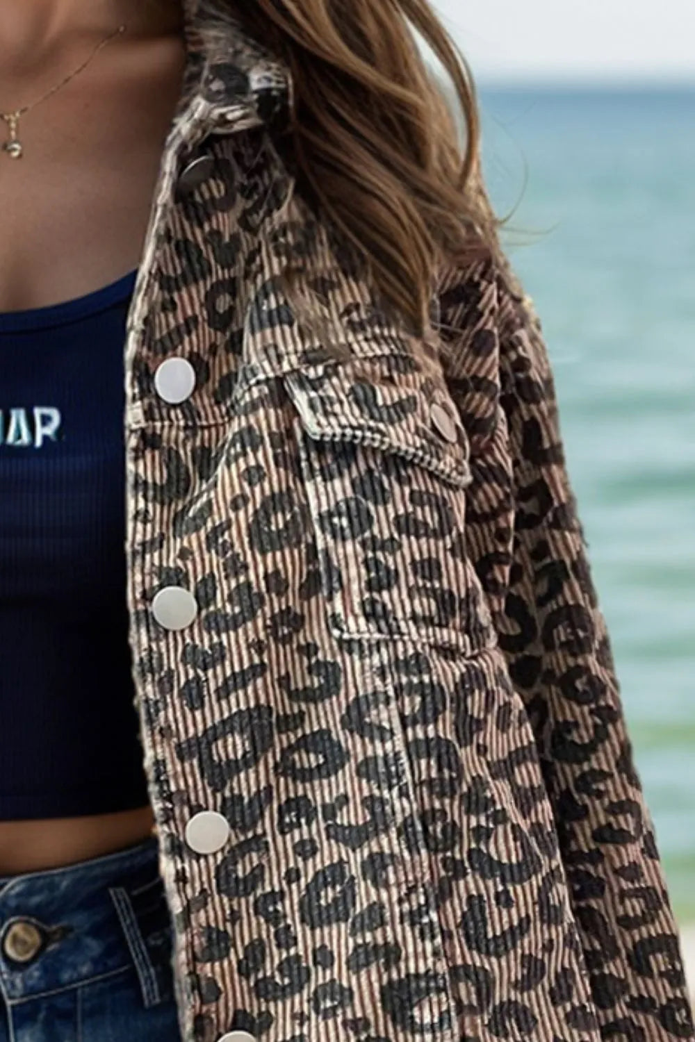 Leopard Button Down Long Sleeve Jacket, view 2