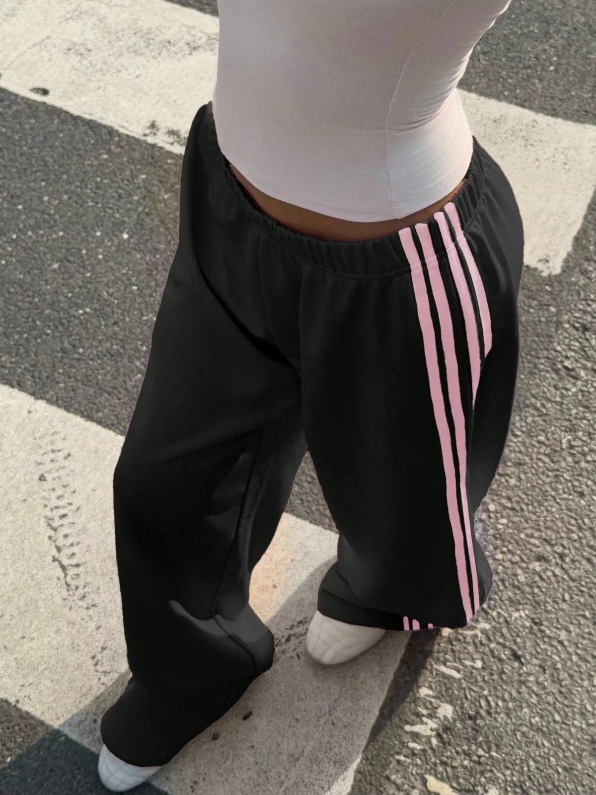 High-Waisted Wide-Leg Track Pants with Side Stripes, view 15