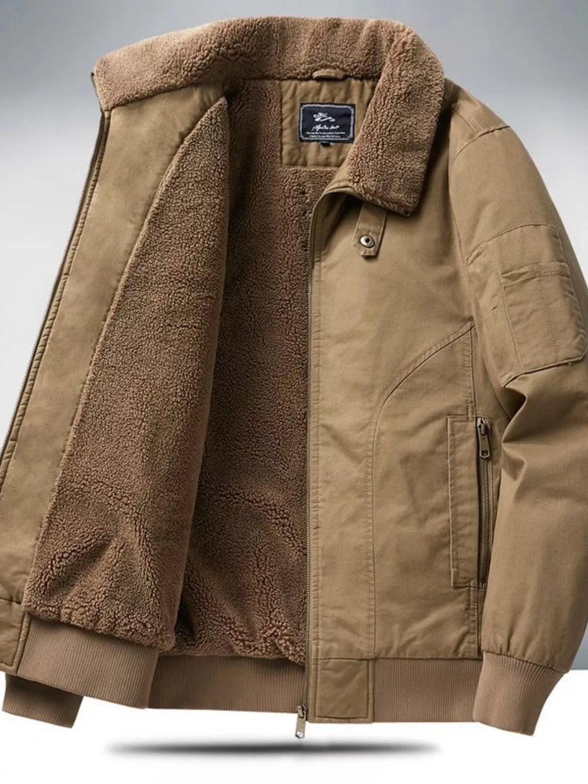 Men's Plus Size Sherpa Lined Zip Up Jacket - Lilixa.store