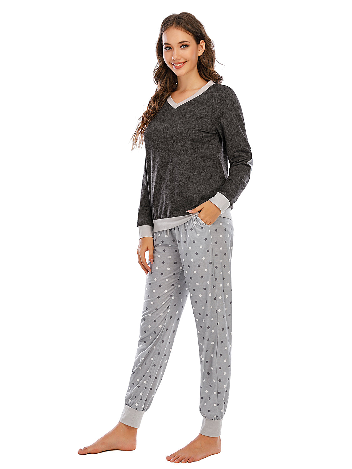 Long Sleeve Top and Polka Dot Pants Set - Lilixa.store