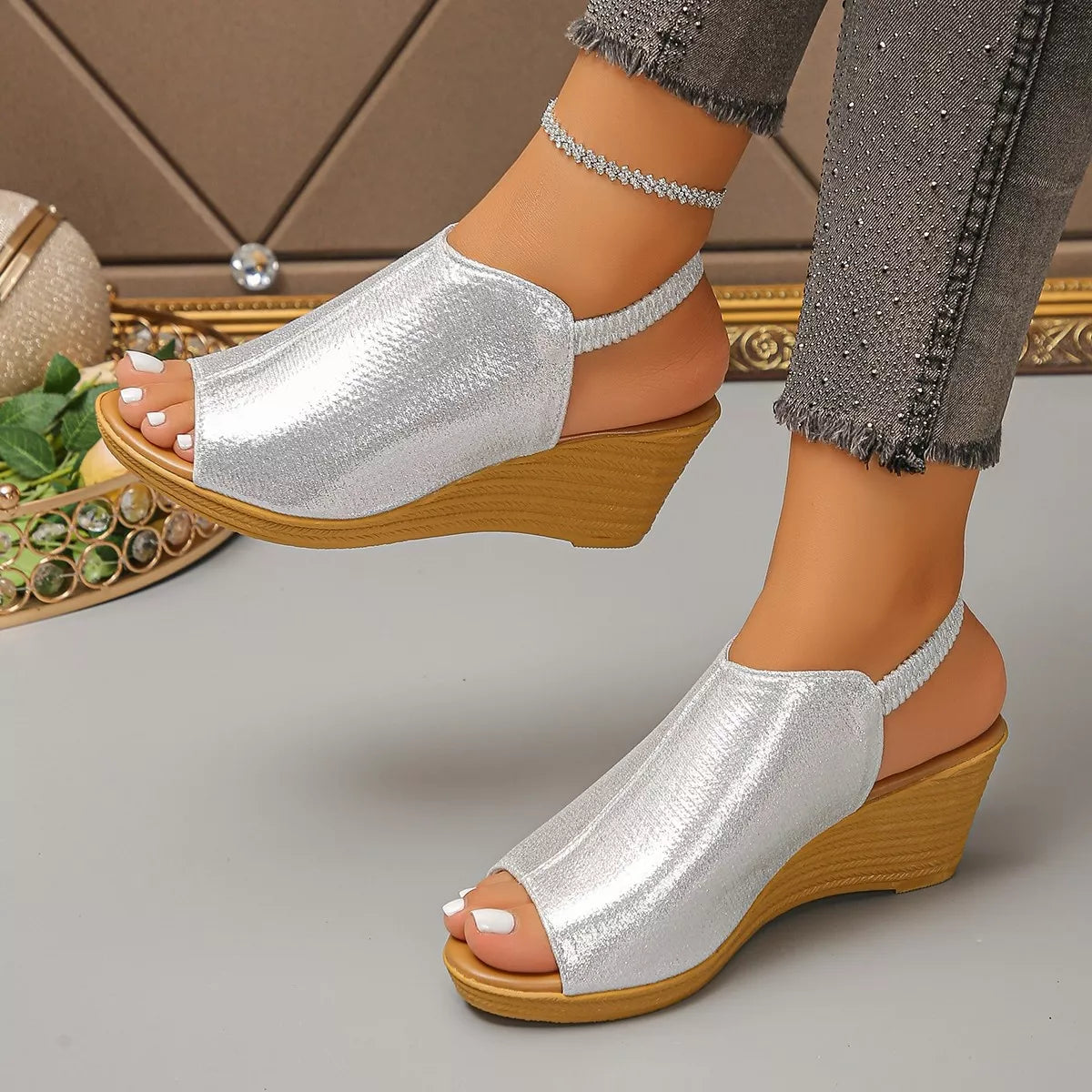 Peep Toe Wedge Sandals