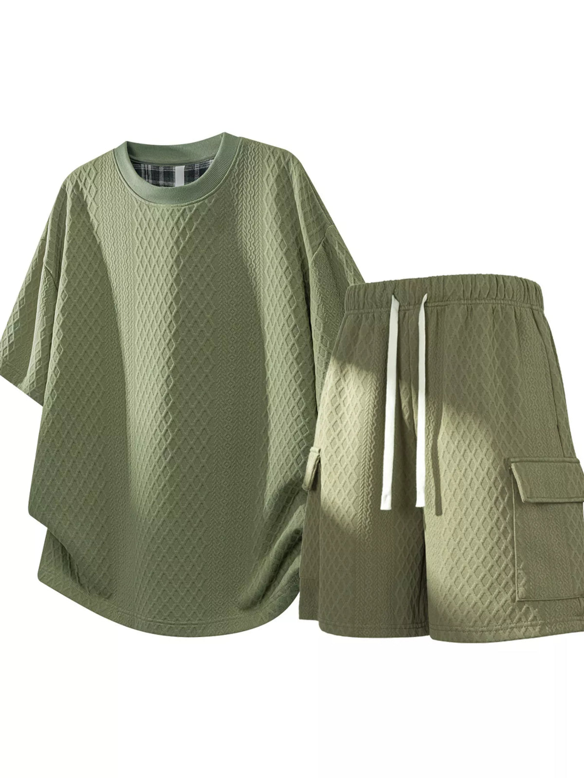 Men's Plus Size Textured Casual Top and Shorts Set - Lilixa.store