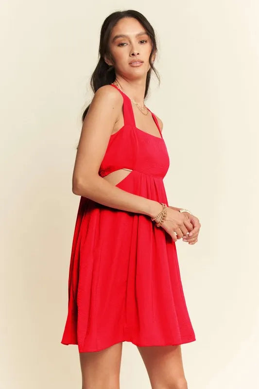 Davi & Dani Washed Satin Cutout Skirt Bandeau Mini Dress - Lilixa.store