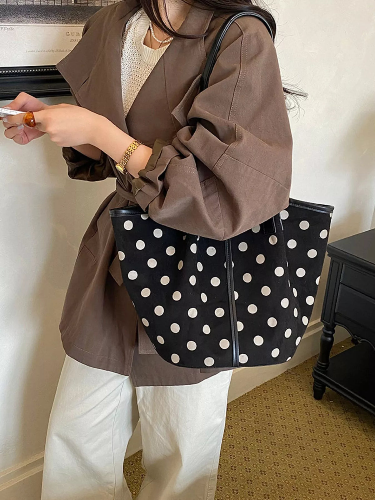 Polka Dot Tote Bag in Black