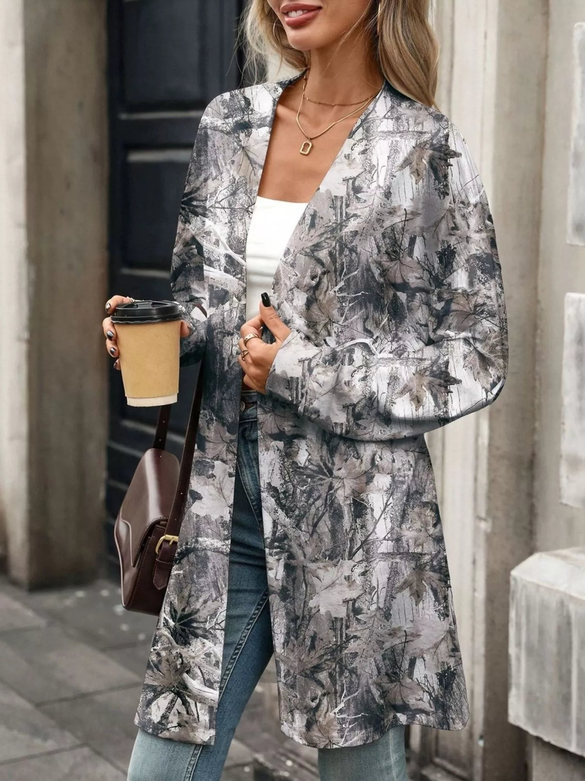 Printed Open Front Cardigan - Lilixa.store