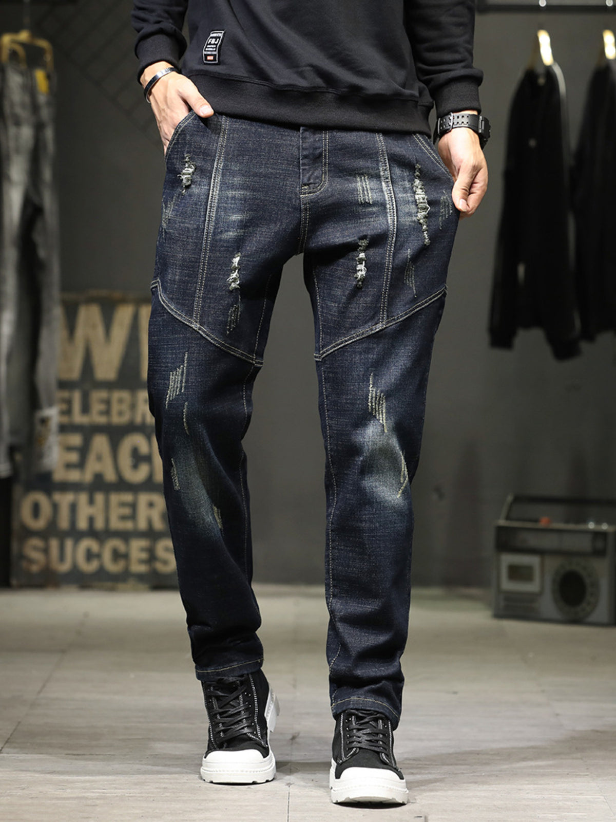 Men's Distressed Slim Fit Wash Jeans - Lilixa.store