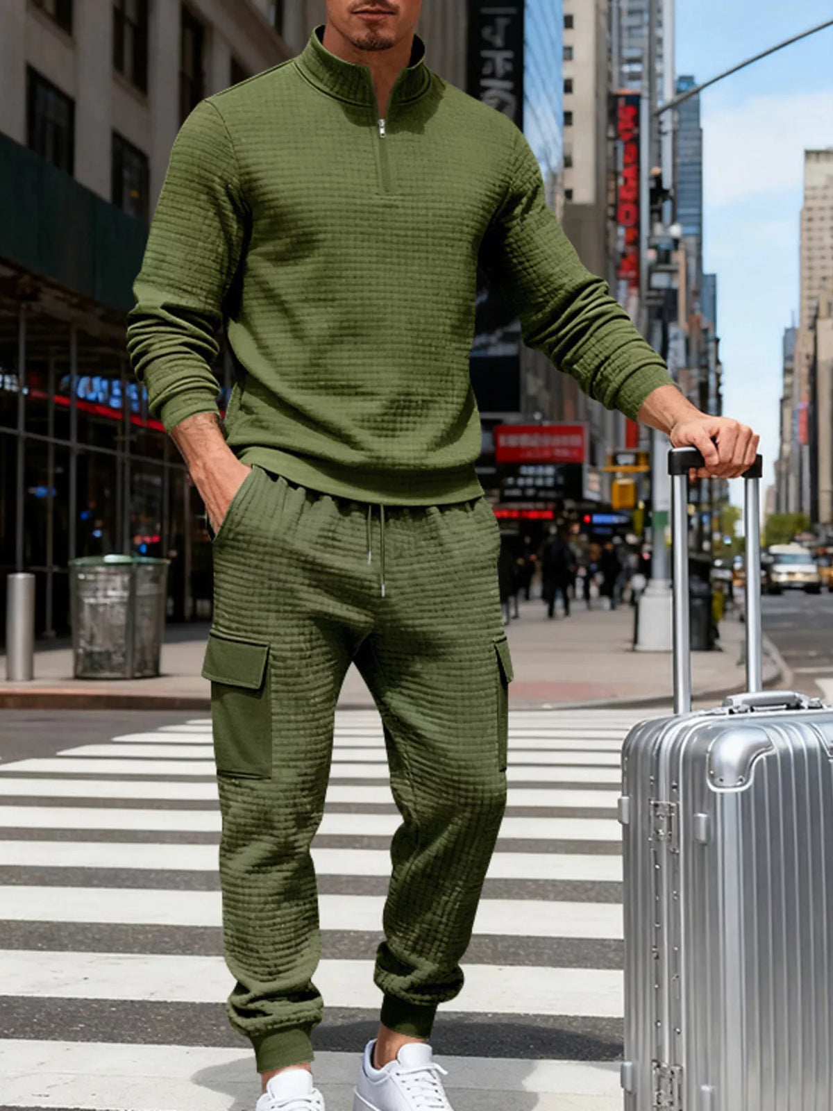 Men's Full Size Quarter-Zip Top and Cargo Joggers Set Plus Size - Lilixa.store