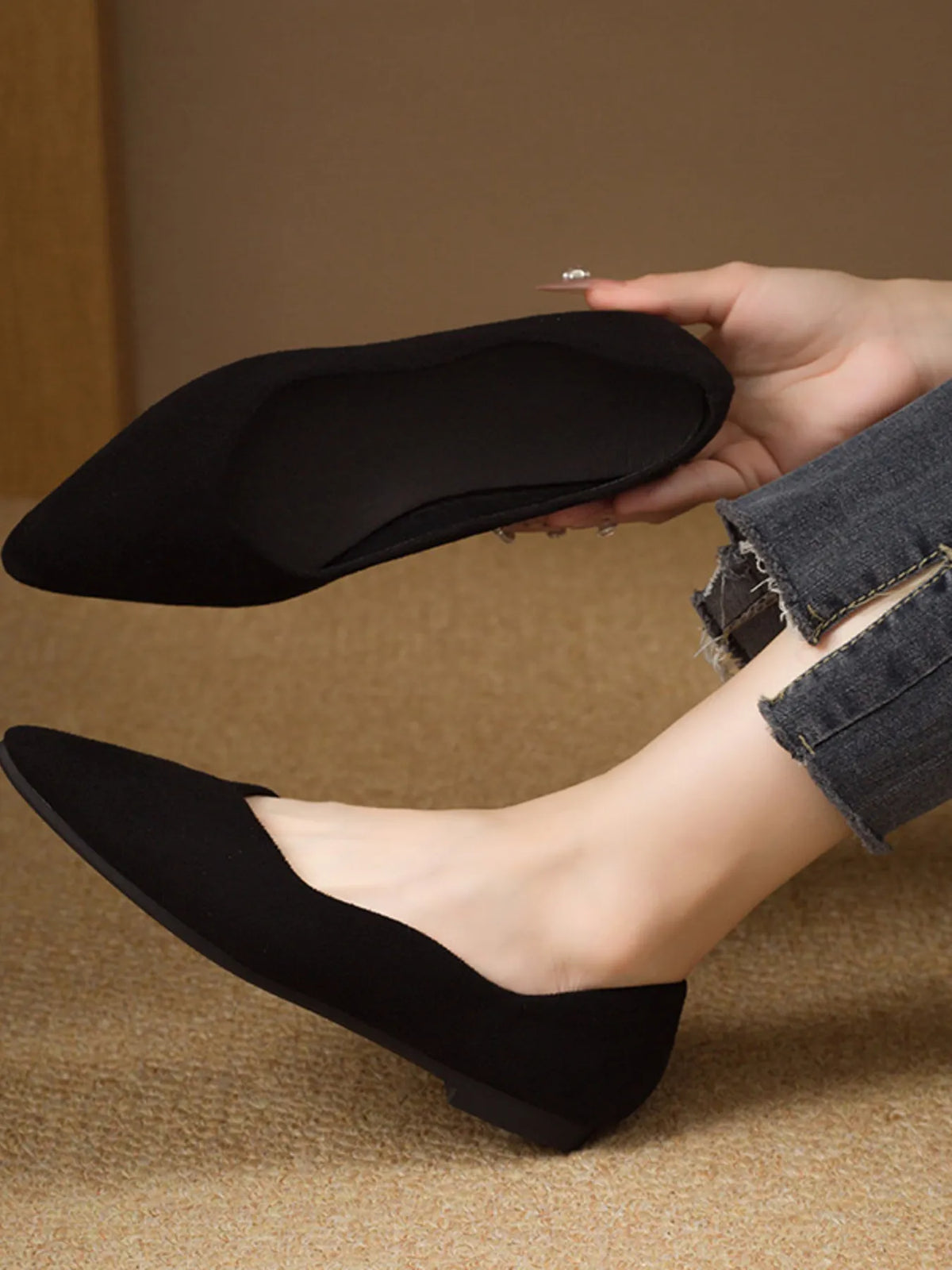 Solid Color Point Toe Slip-Ons, view 2