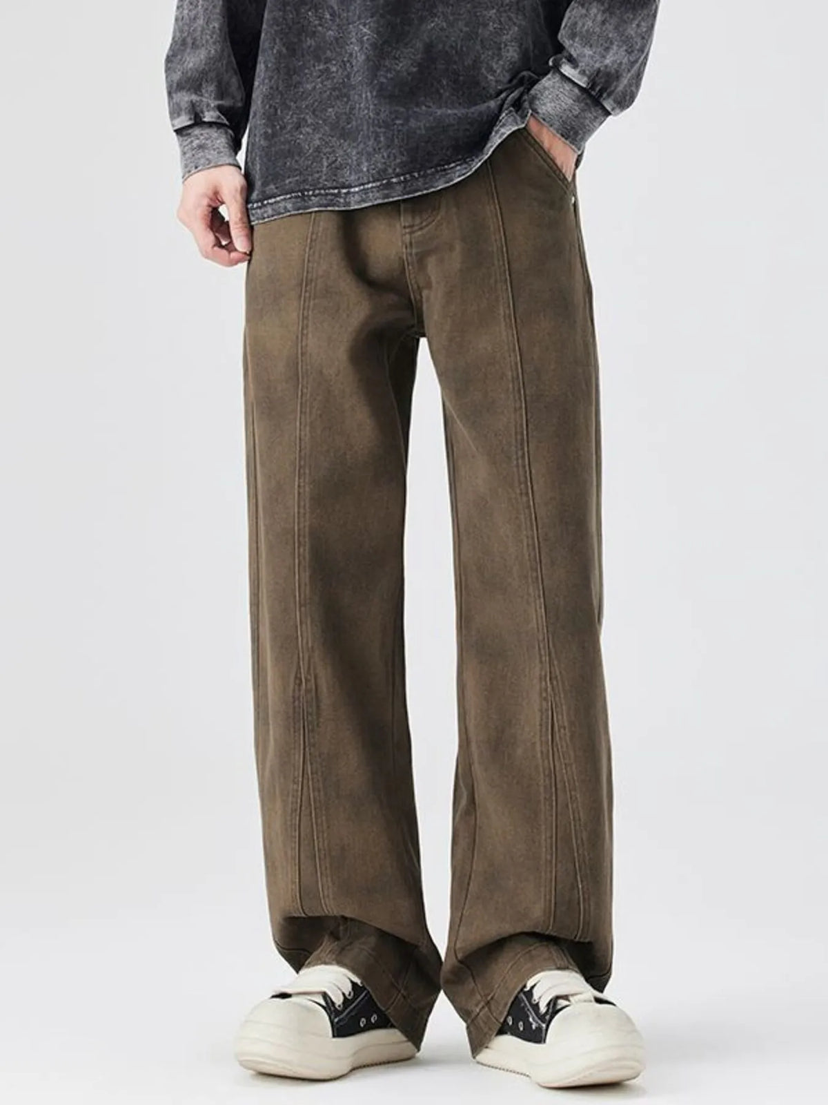 Men's Plus Size Vintage Wash Wide Leg Pants in Coffee