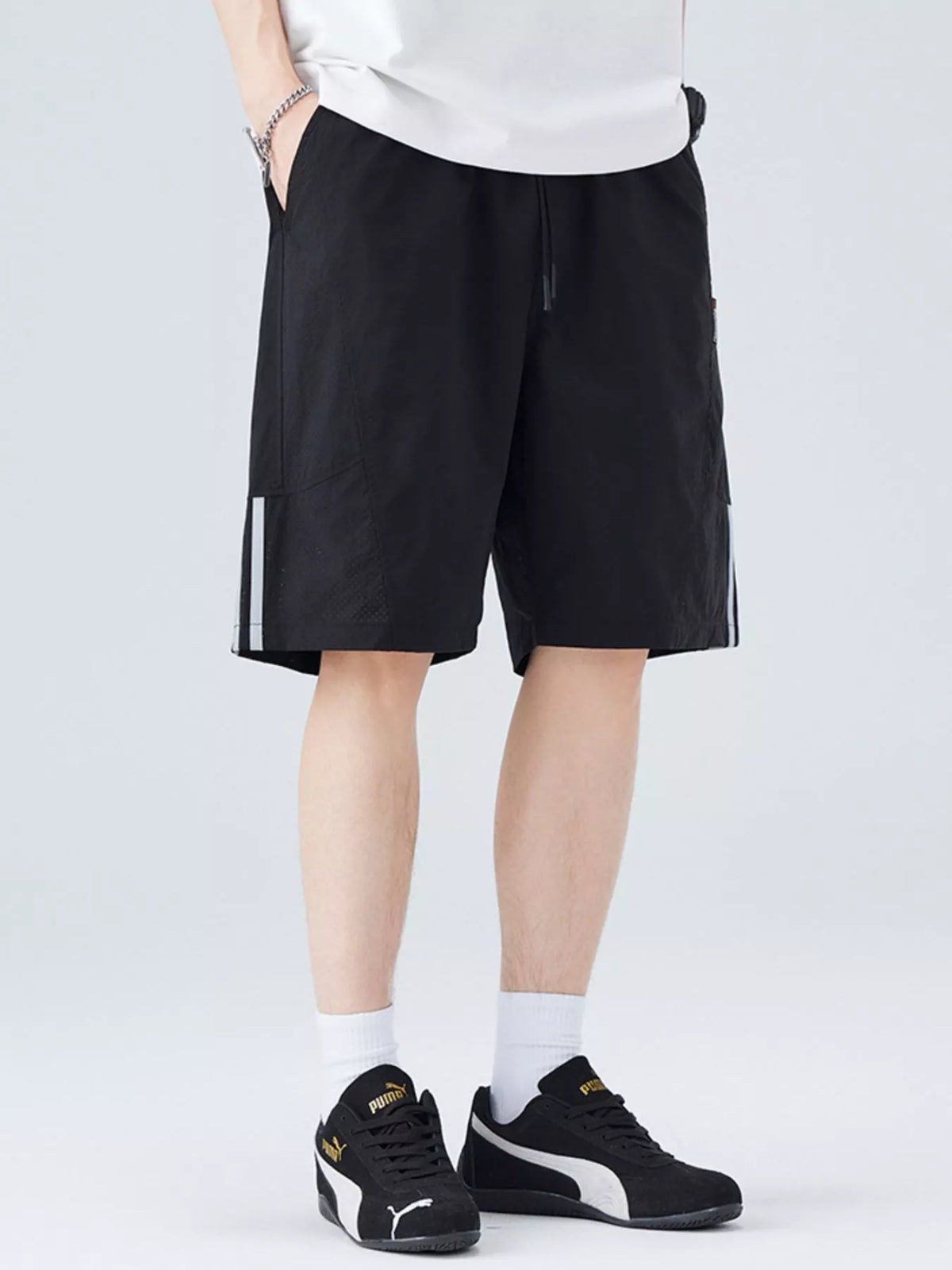 Men's Plus Size Casual Striped Shorts, view 9
