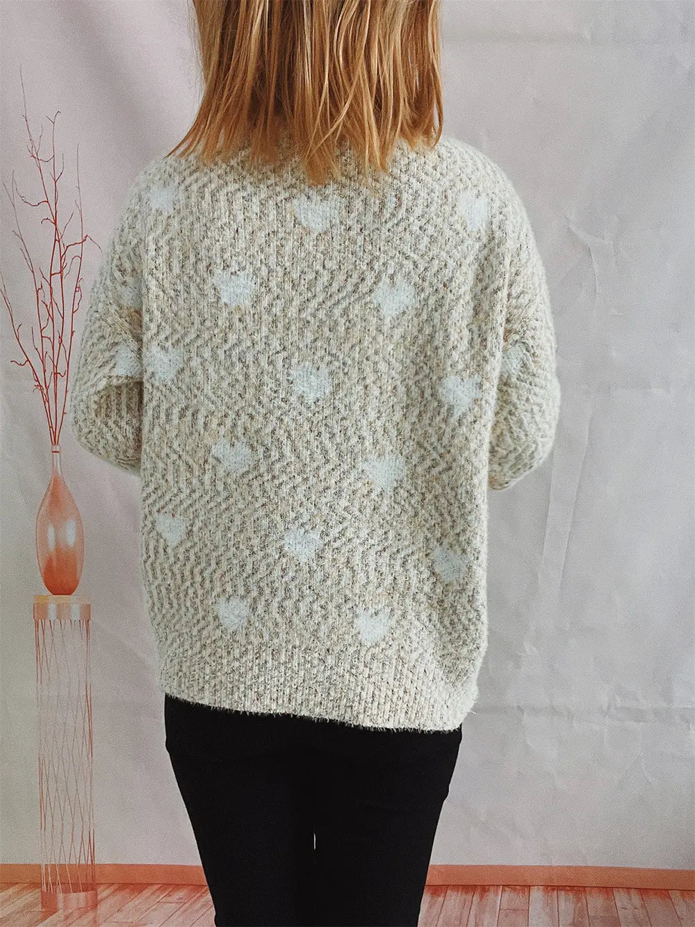 Heart Heathered Turtleneck Drop Shoulder Sweater, view 7