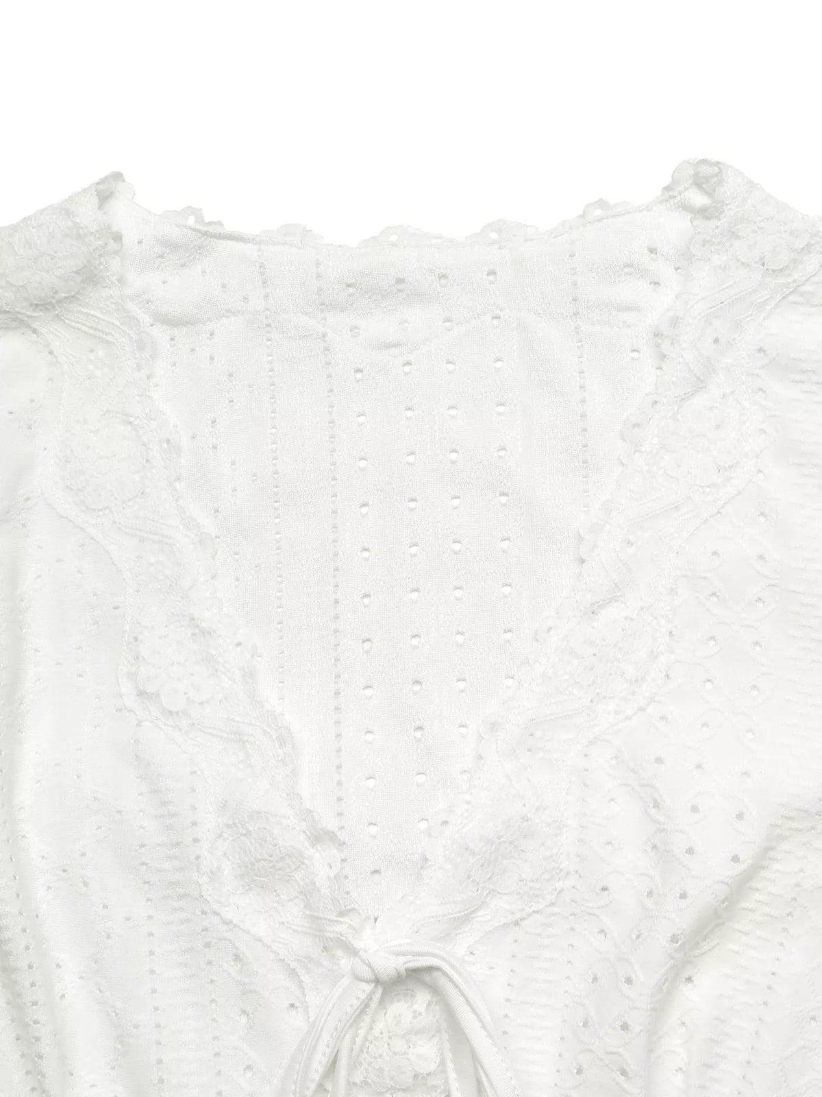 Eyelet V-Neck Long Sleeve T-Shirt - Lilixa.store