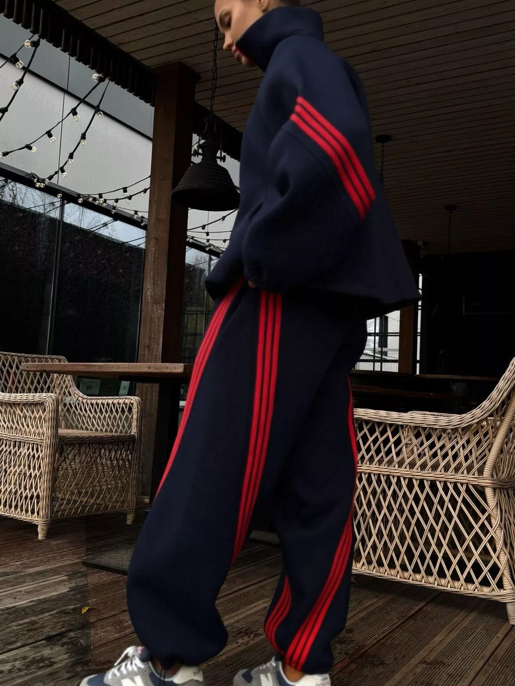 Contrast Striped Zip Up Top and Pants Set - Lilixa.store