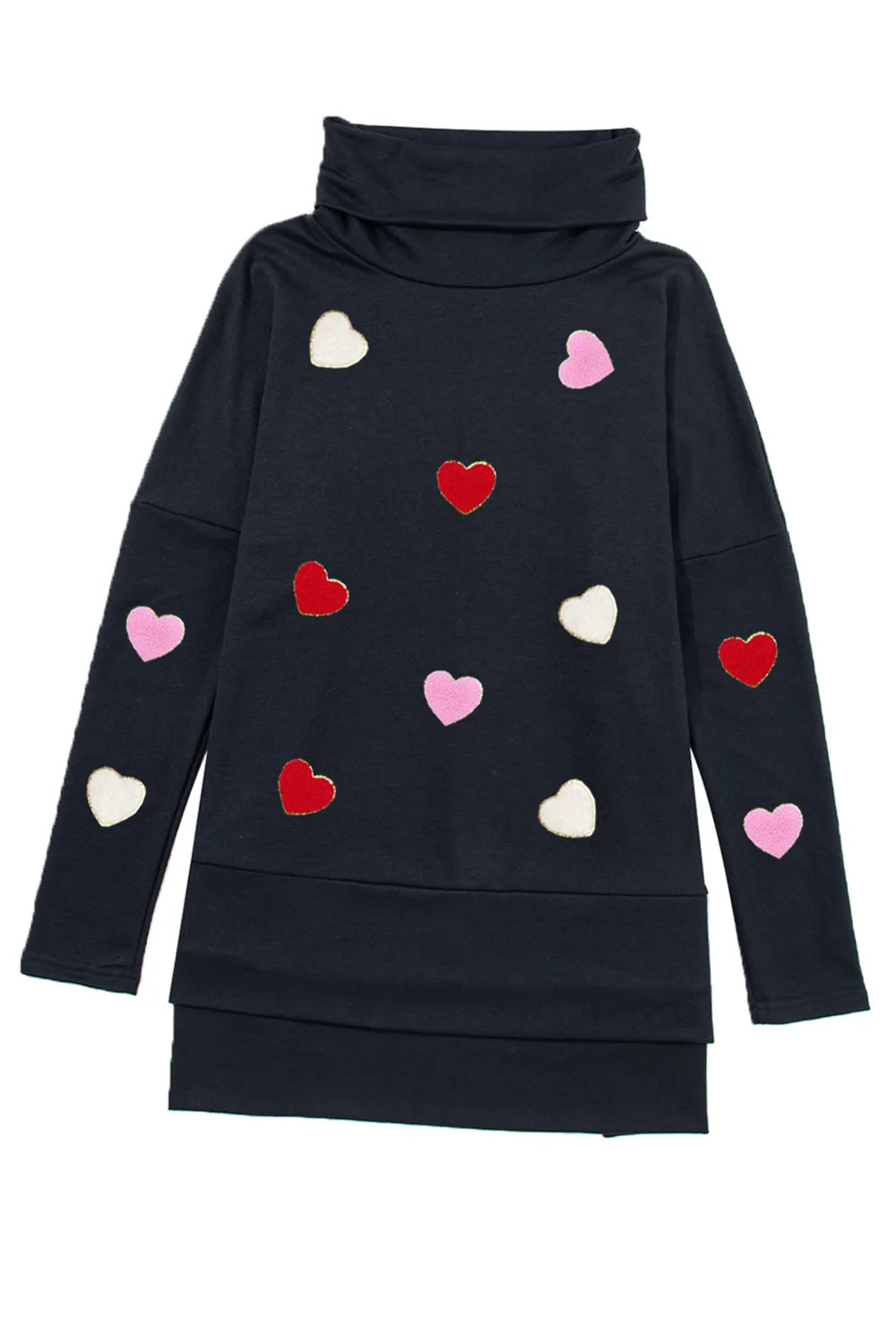 Valentine’s Day Heart Patched Turtleneck Long Sleeve Top - Lilixa.store