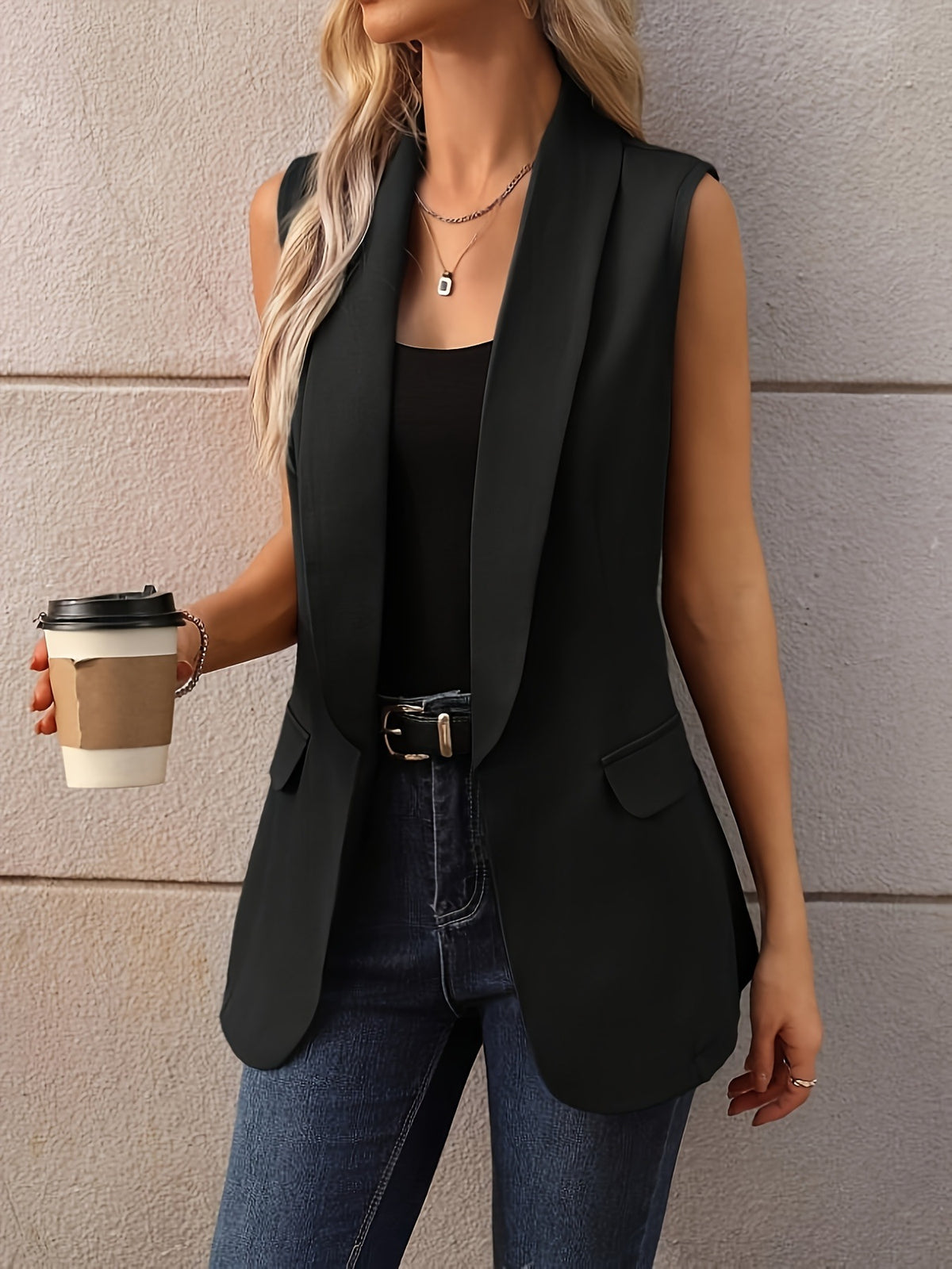 Sleeveless Shawl Collar Vest Coat - Lilixa.store