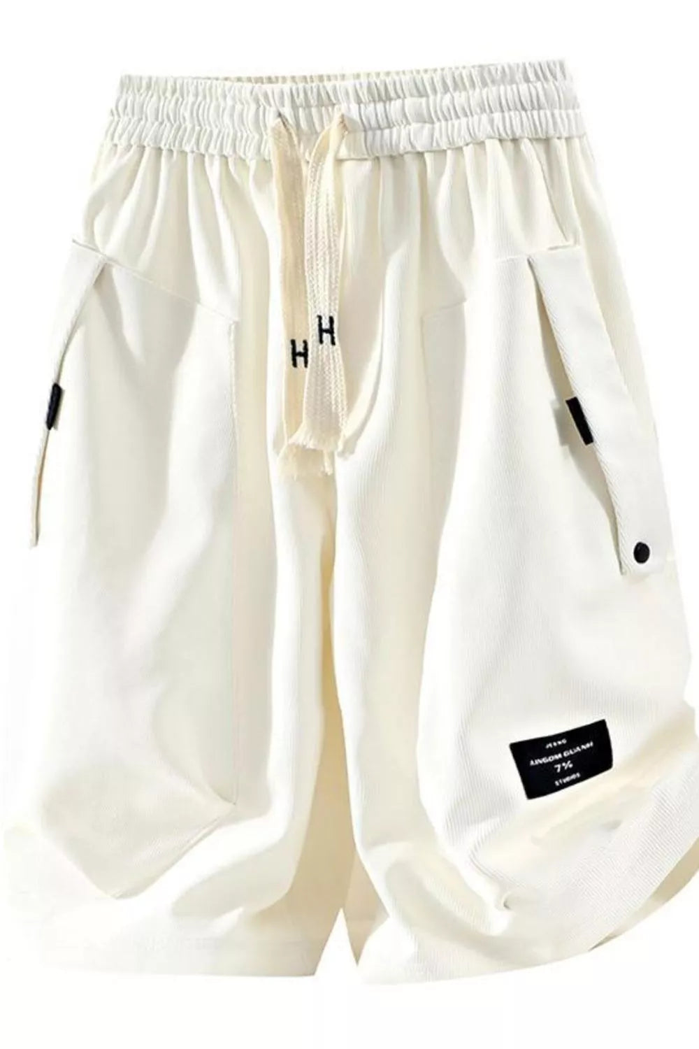 Men's Plus Size Drawstring Pocketed Shorts in Ivory