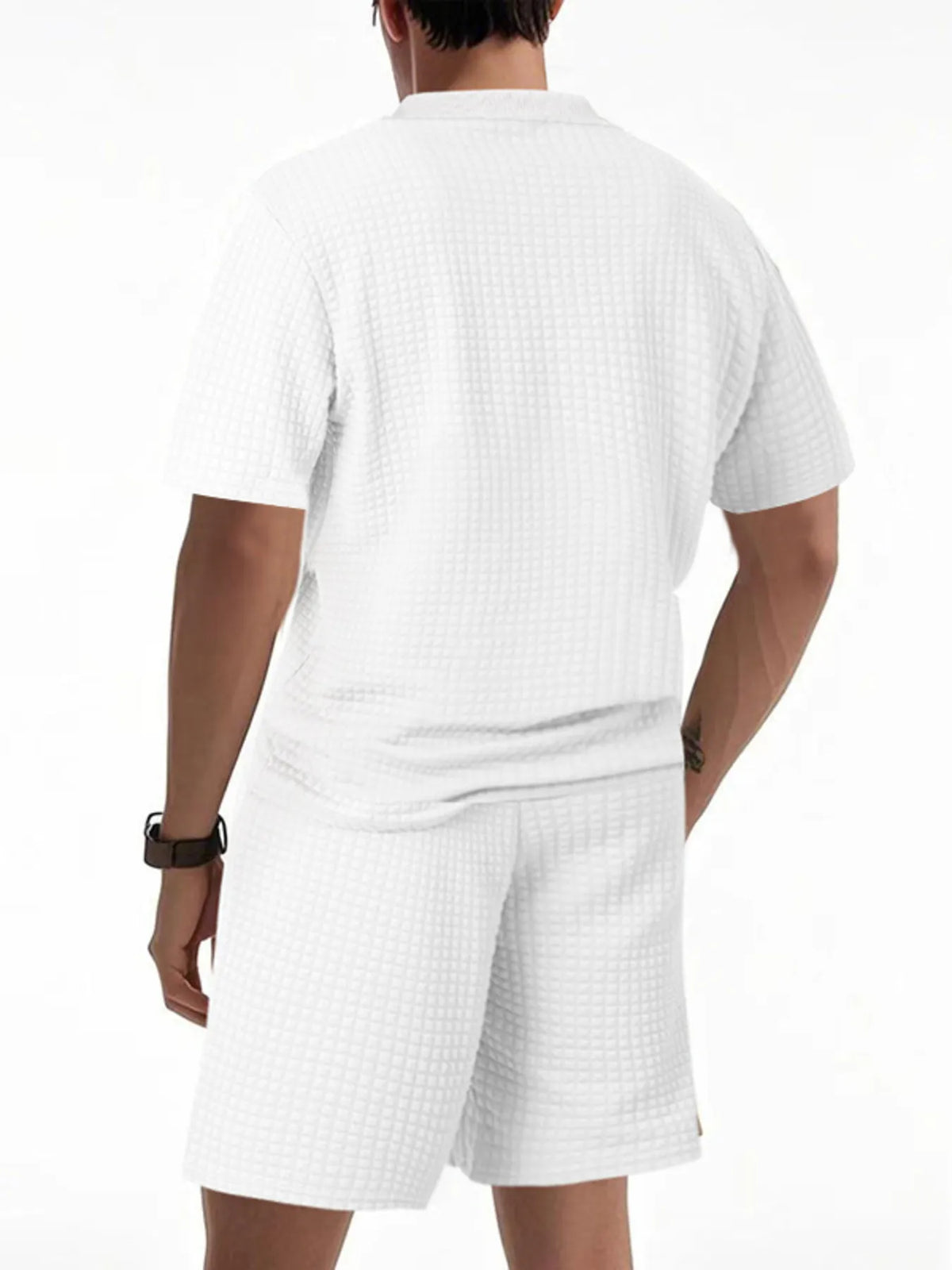 Men's Full Size Textured Round Neck Top and Shorts Set Plus SIze, view 12