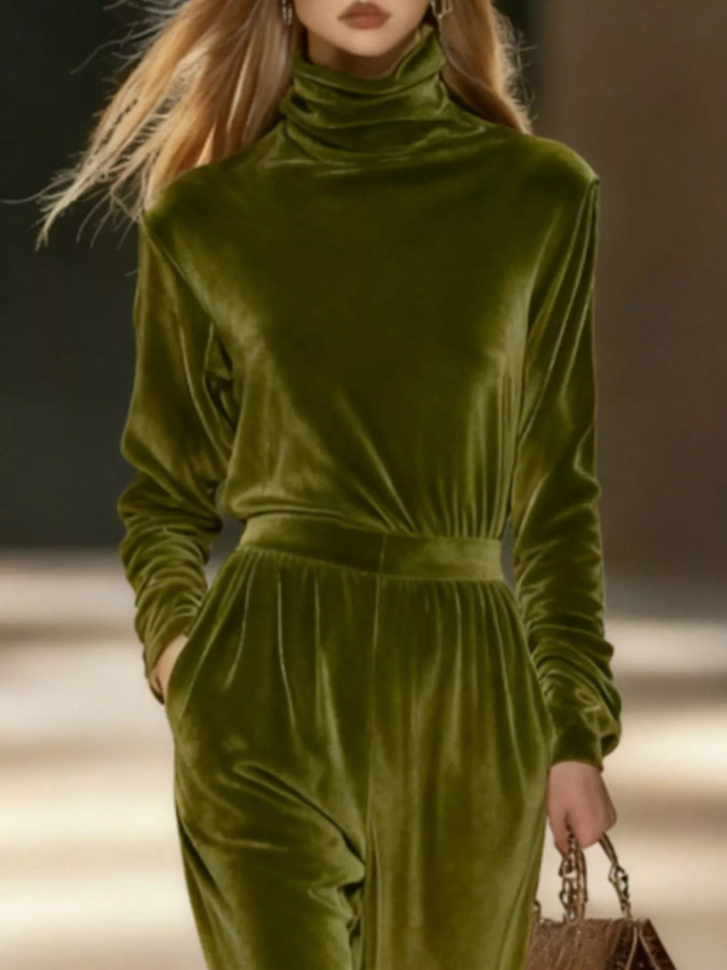 Full Size Velvet Turtleneck Long Sleeve Top and Wide-Leg Pants Set Plus Size - Lilixa.store