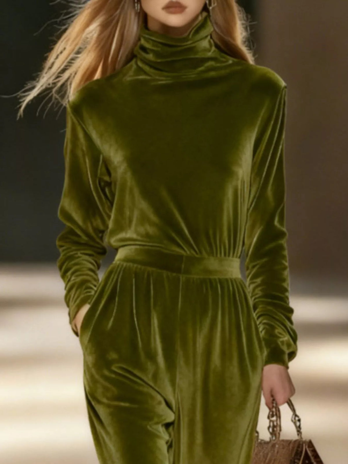 Full Size Velvet Turtleneck Long Sleeve Top and Wide-Leg Pants Set Plus Size - Lilixa.store