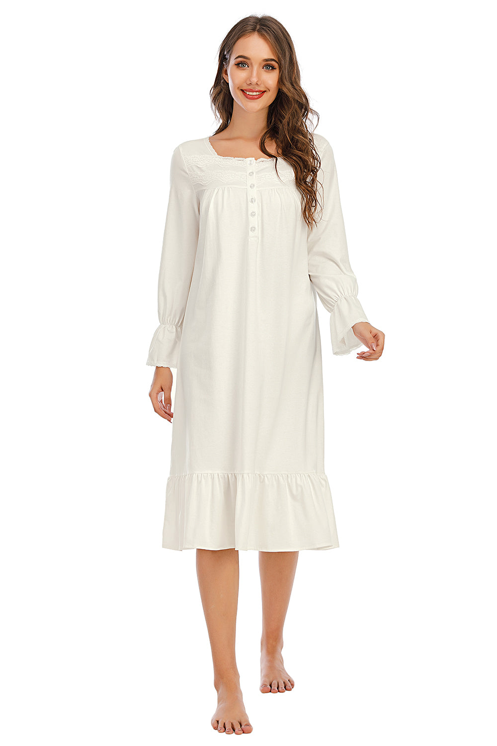 Flounce Sleeve Ruffle Hem Night Dress - Lilixa.store