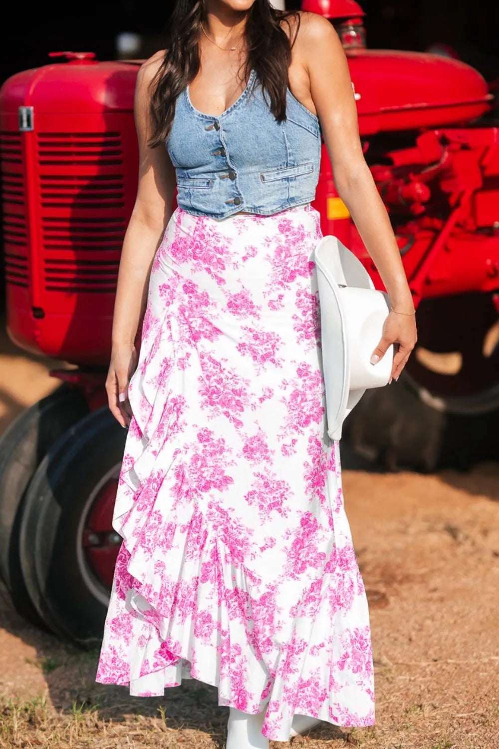 Boho Floral High Waist Ruffle Split Maxi Skirt - Lilixa.store