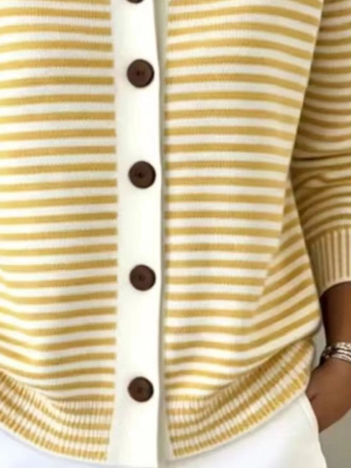 Full Size Striped Button-Down Knit Cardigan Plus Size - Lilixa.store