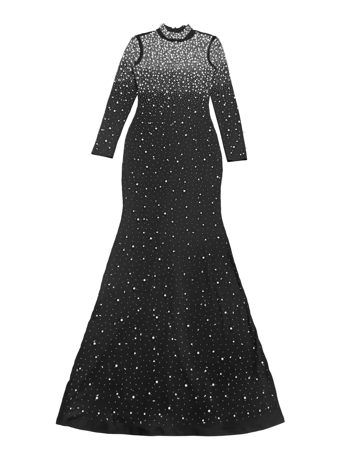 Rhinestone Long Sleeve Mermaid Maxi Dress - Lilixa.store