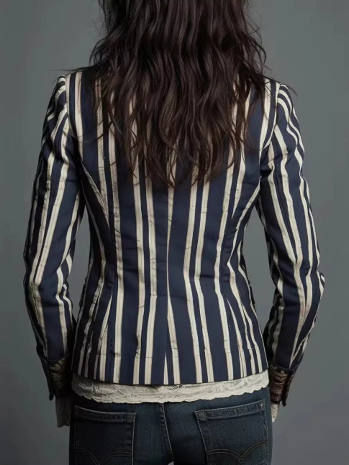 Striped Floral Contrast Slim Fit Blazer - Lilixa.store