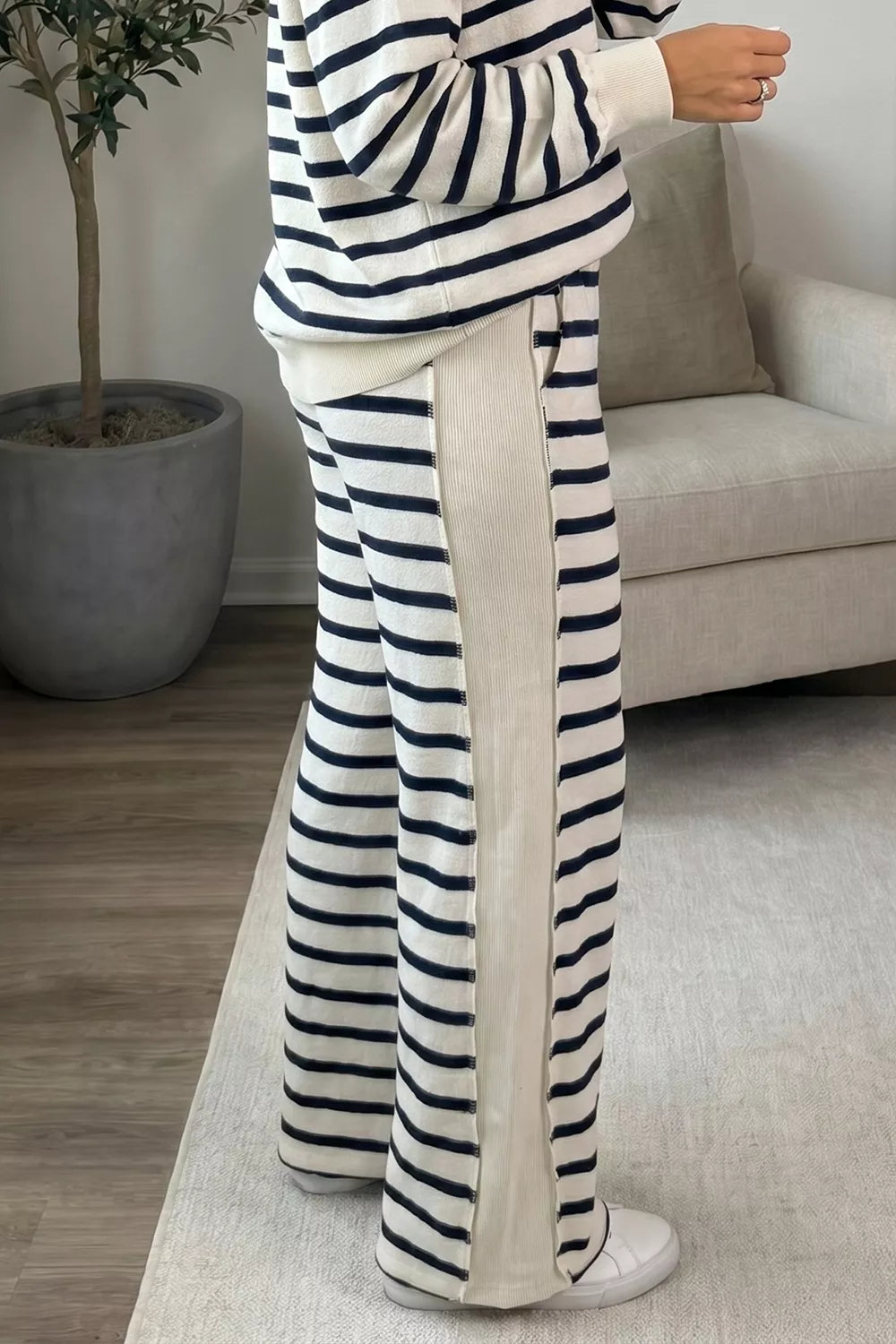 Striped Long Sleeve Top and Wide-Leg Pants Set