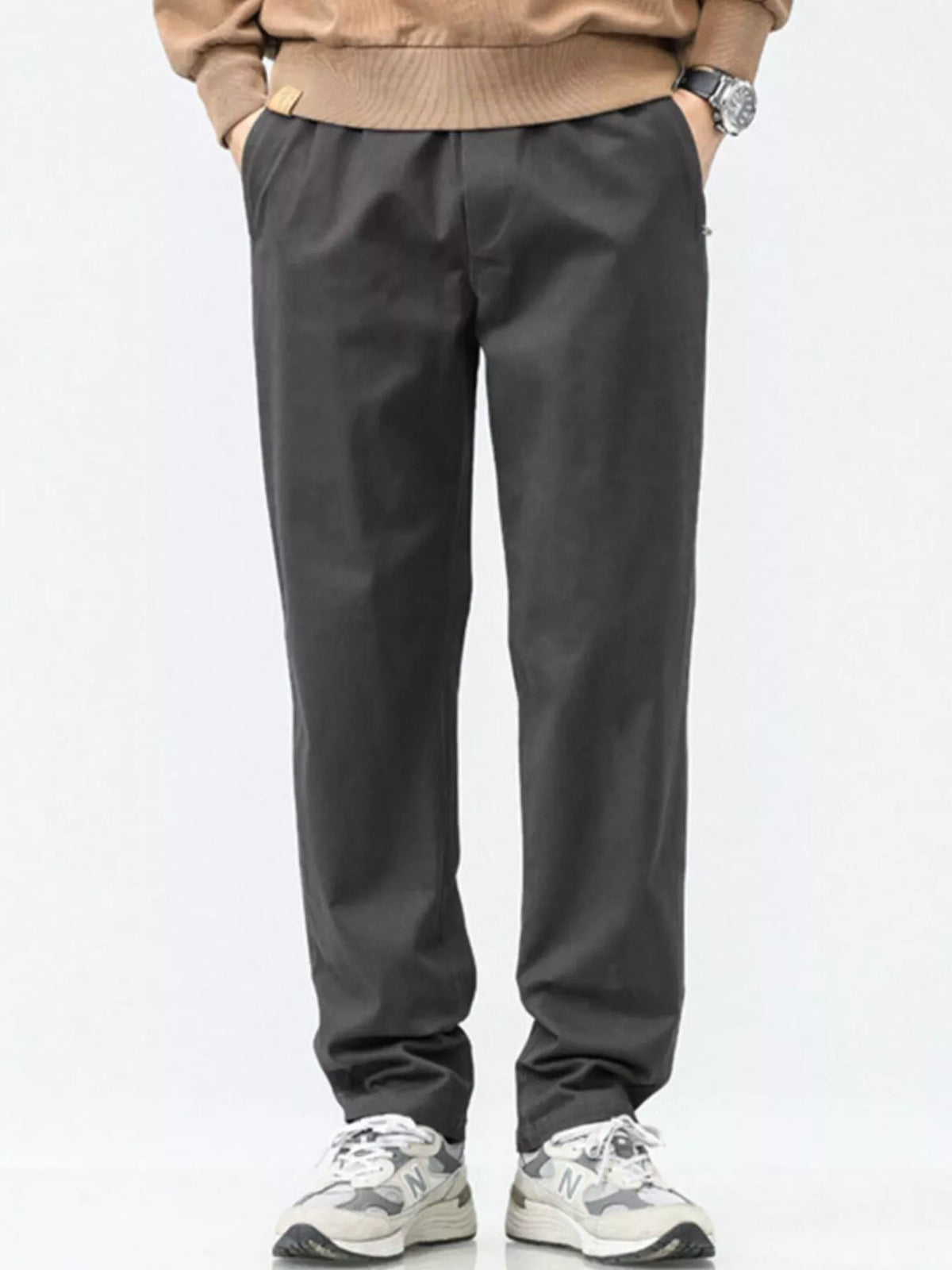 Men's Plus Size Casual Loose Fit Wide Leg Pants in Dark Gray