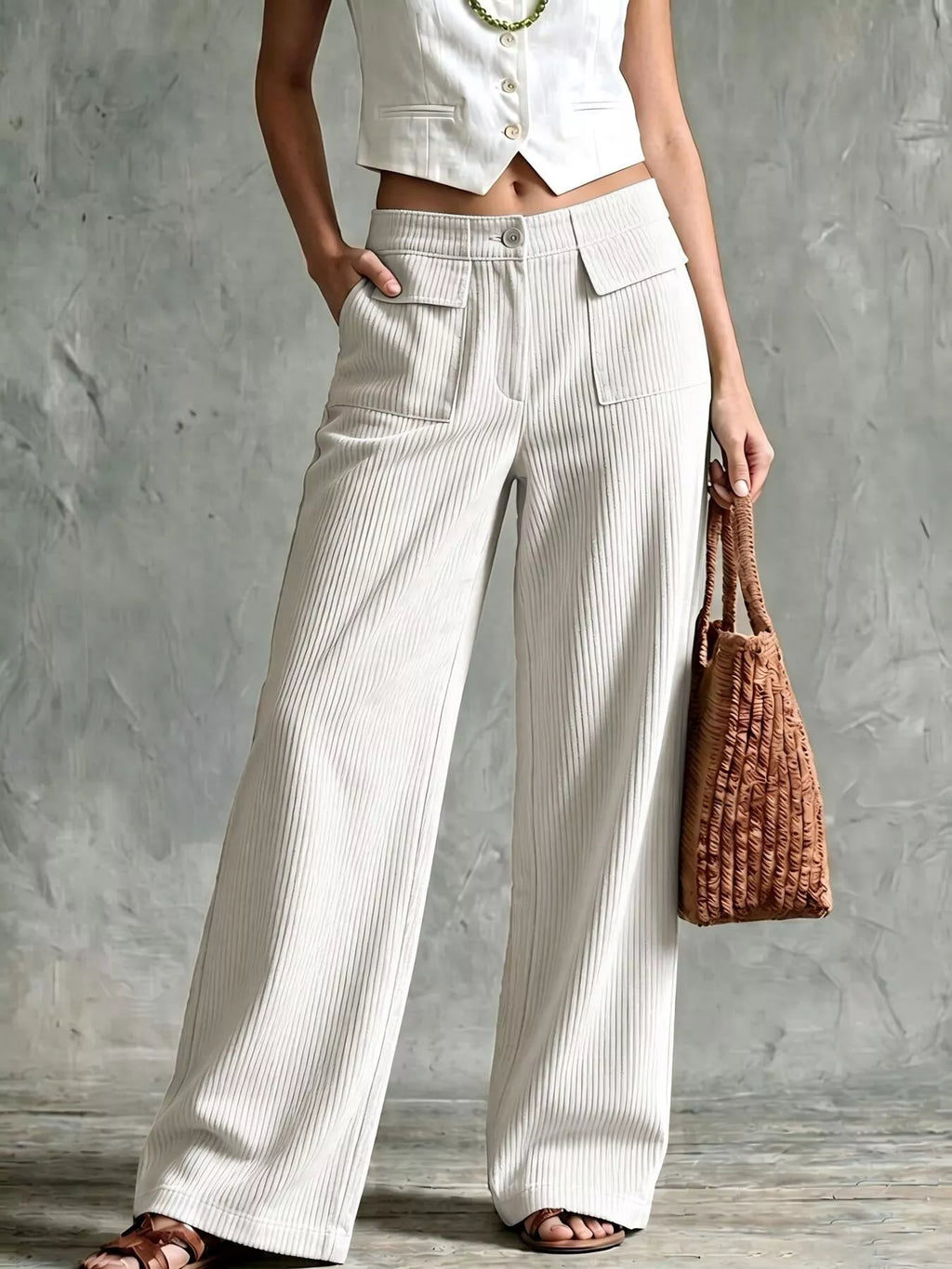 Full Size Wide-Leg Corduroy Pants Plus Size - Lilixa.store