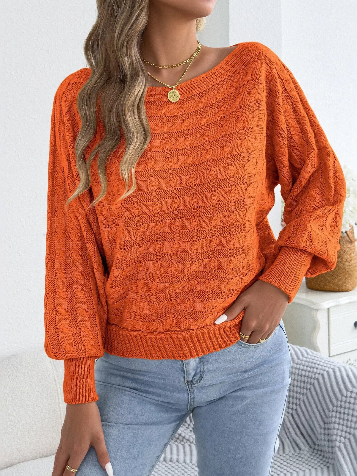 Cable Knit Boat Neck Sweater