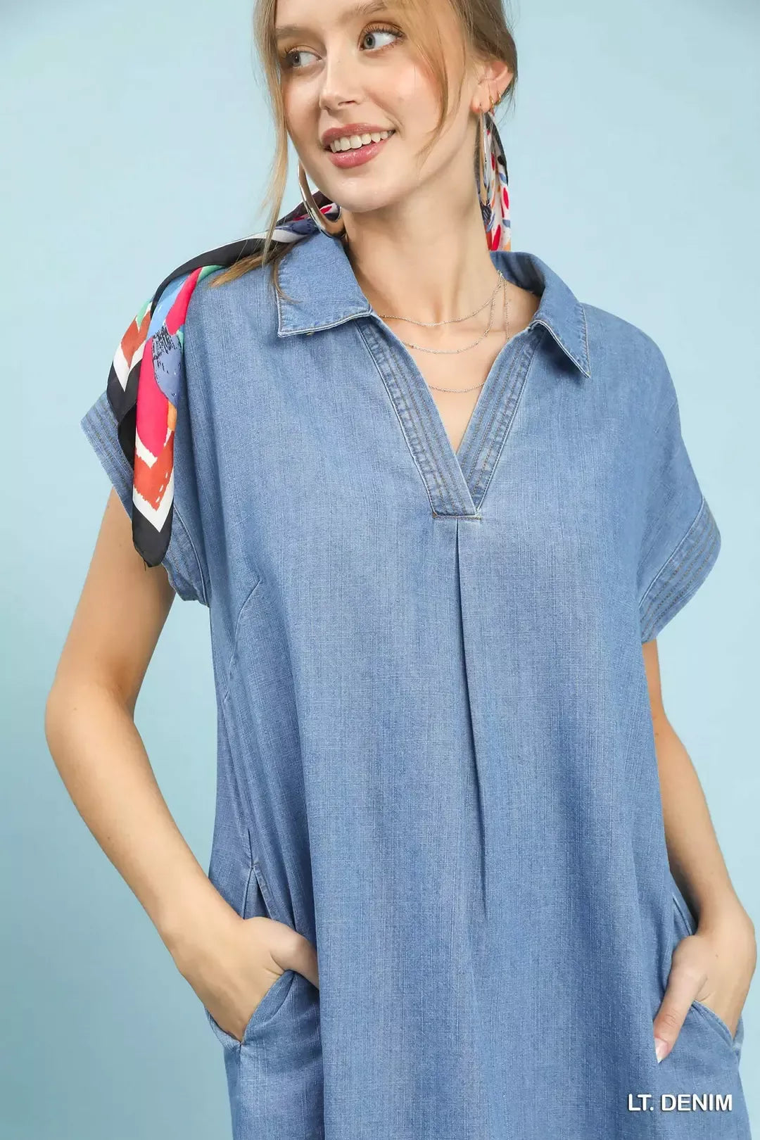 Umgee Stone Washed Collared Denim Midi Dress - Lilixa.store