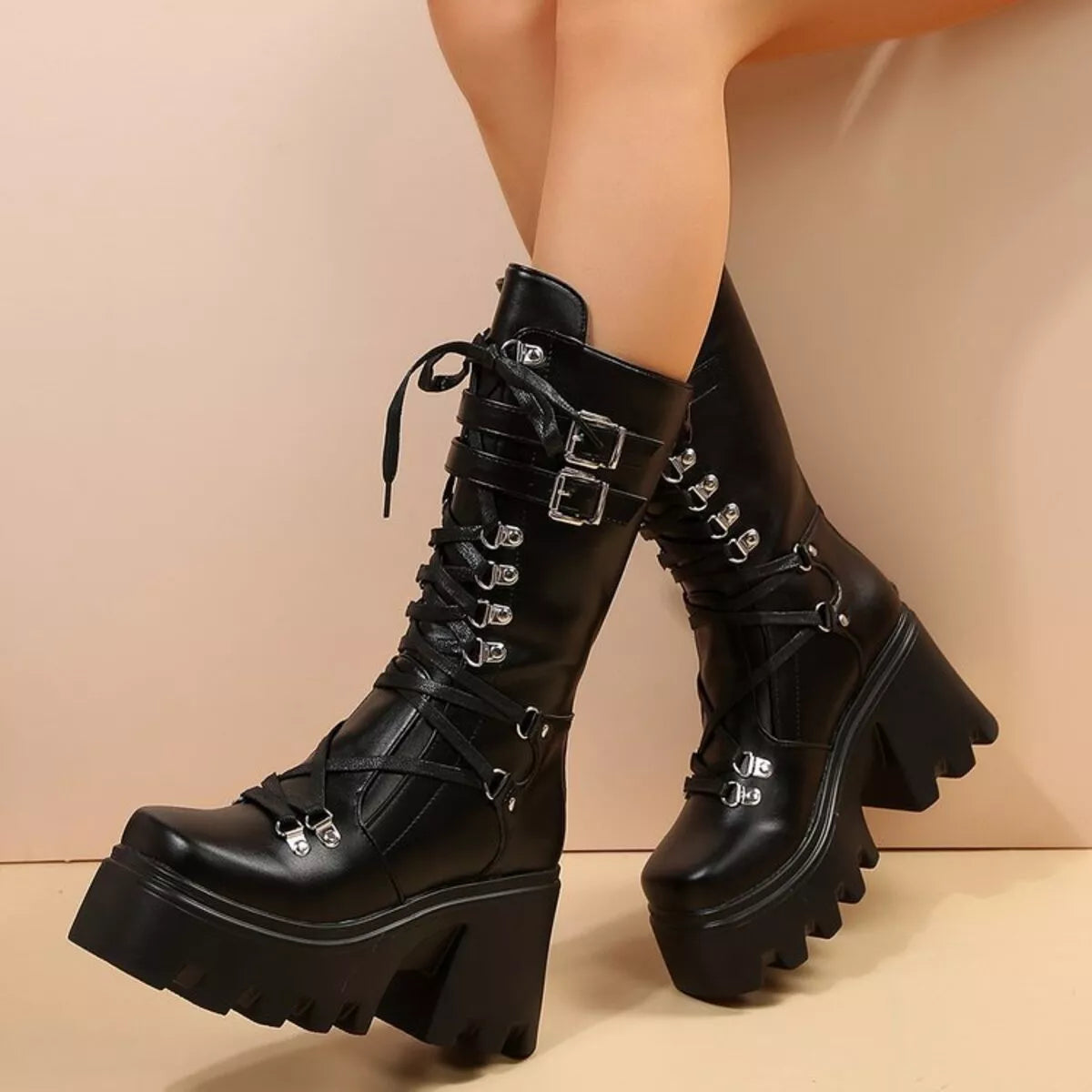 Lace Up Block Heels Boots - Lilixa.store