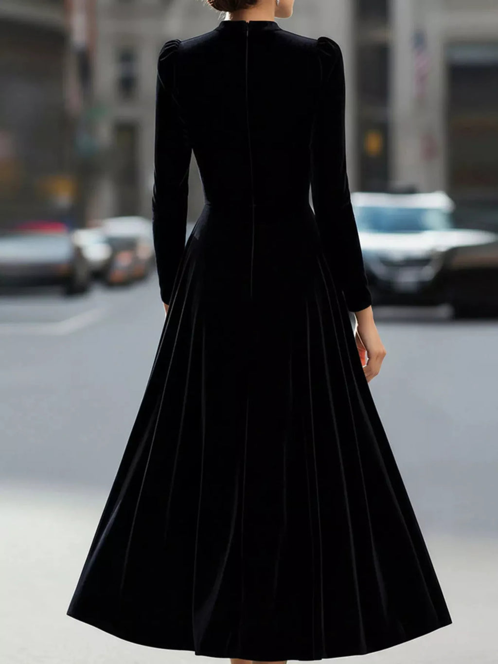 Velvet Long Sleeve A-Line Dress - Lilixa.store