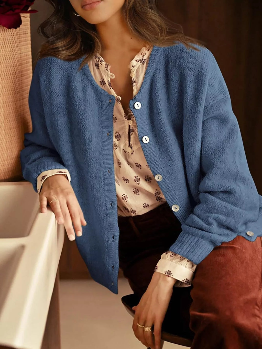 Button-Down Dropped Shoulder Cardigan - Lilixa.store