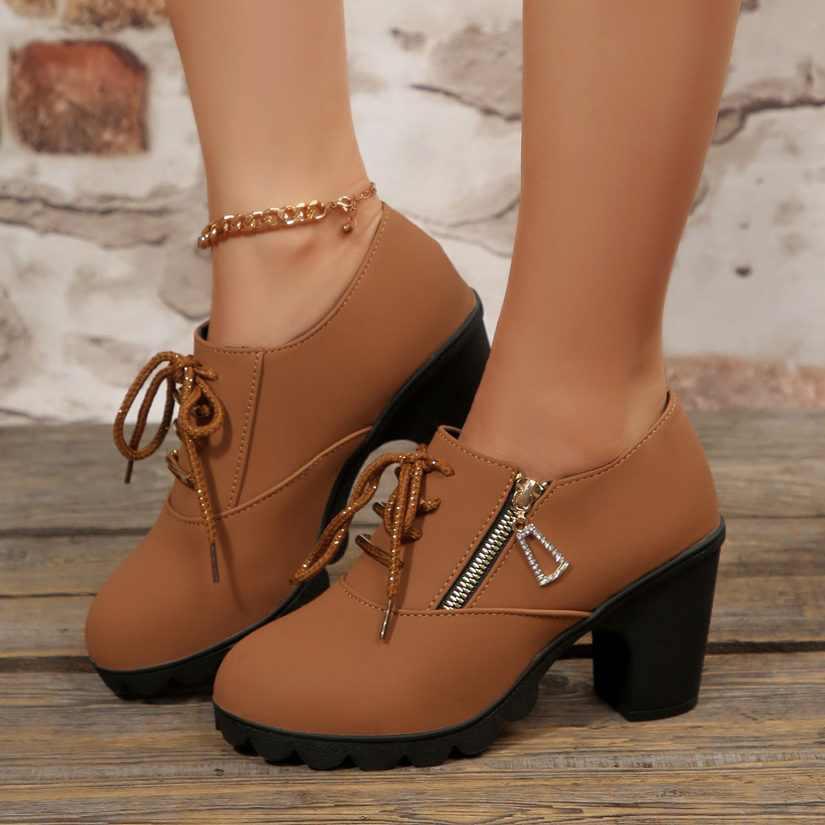 Lace-Up Block Heel Pumps - Lilixa.store