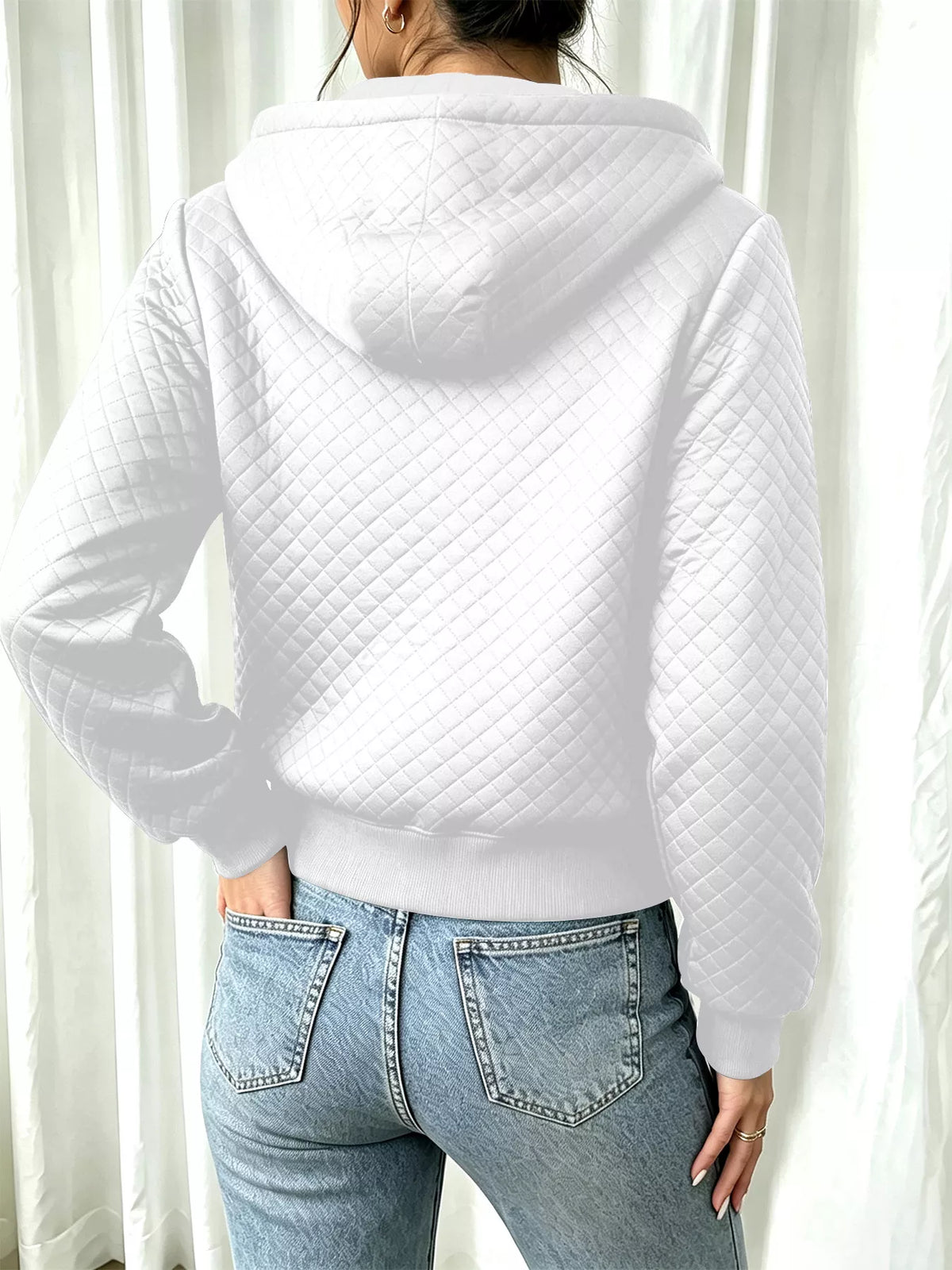Hooded Zip-Up Texture Jacket - Lilixa.store