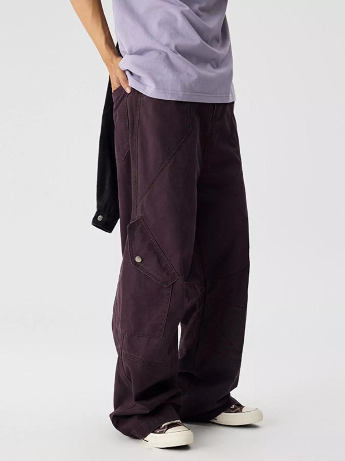 Men's Wide Leg Cargo Pants in Plum Purple