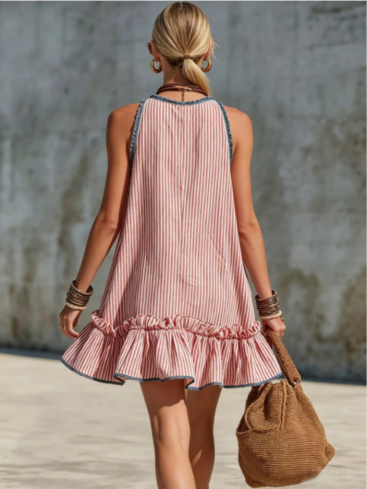 Striped Ruffle Hem Mini Dress