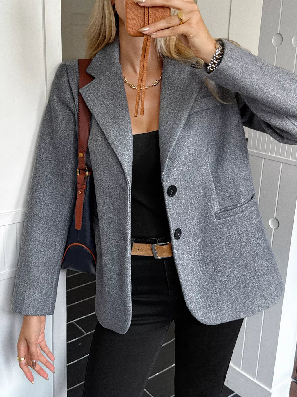 Lapel Collar Button Up Blazer - Lilixa.store